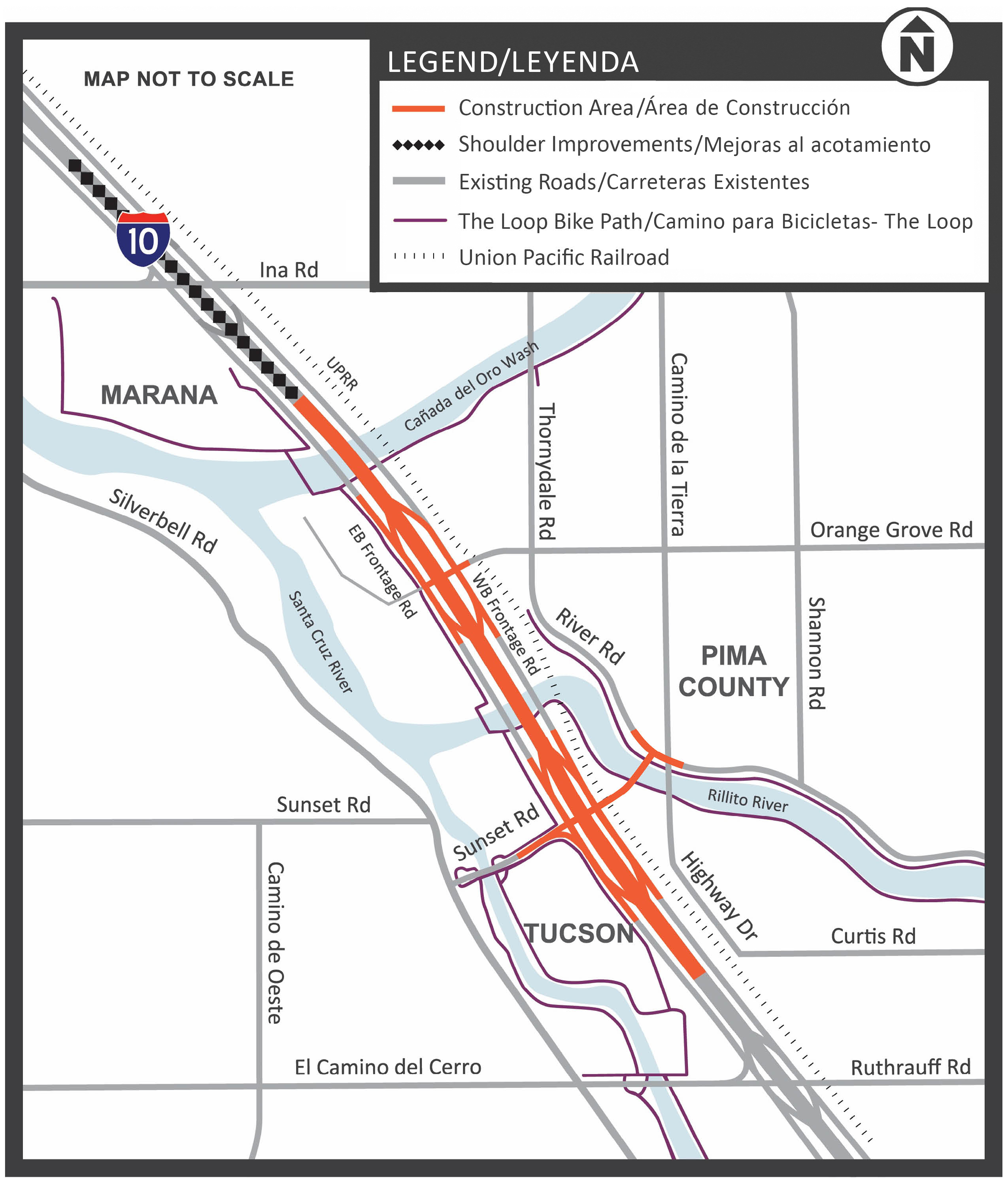 I-10 Ina to Ruthrauff Map