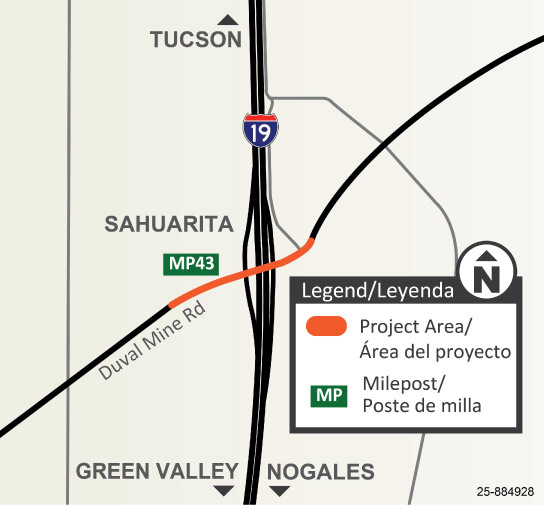 ADOT map showing the I-19 Duval Mine Road Interchange Improvements Project in Sahuarita.