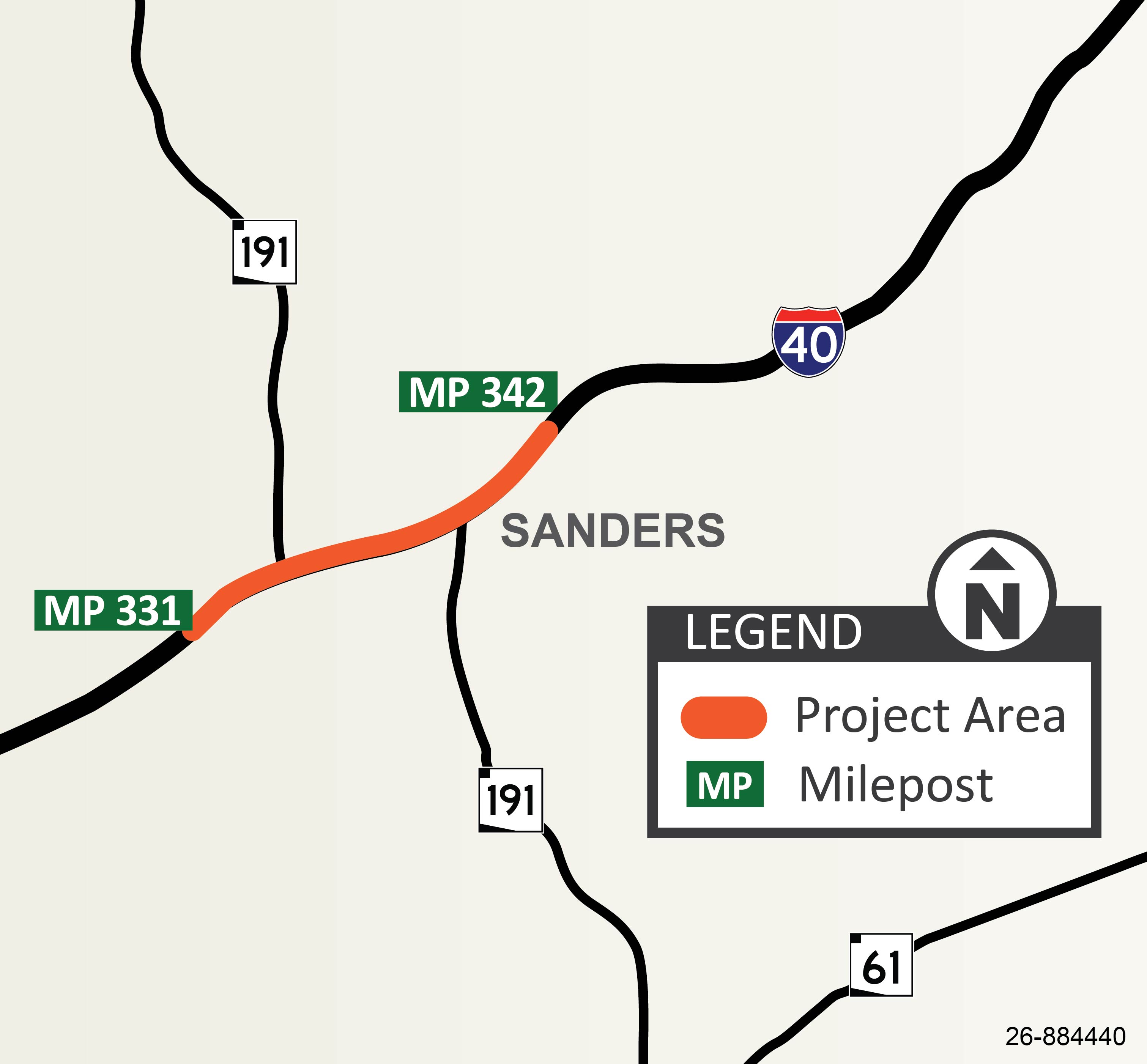 Map showing the I-40 McCarrell to Querino pavement rehabilitation project
