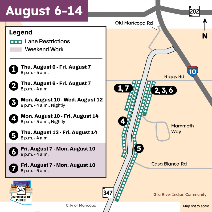 State Route 347 lane restrictions Map August 8, 2026