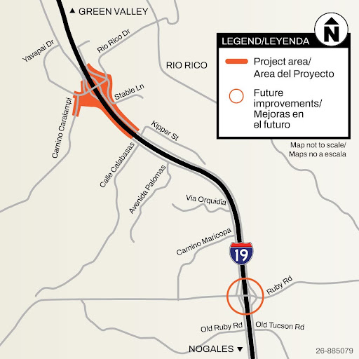 I-19 Frontage Road Expansion Project between Ruby Road and Rio Rico Drive Project Map