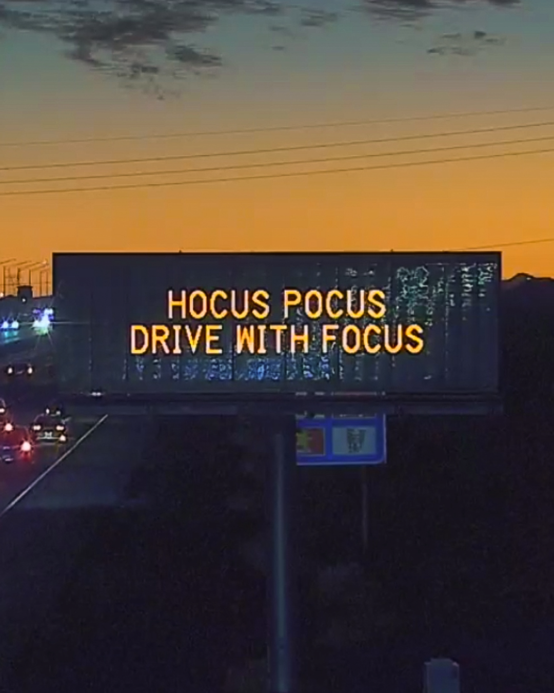 A digital highway sign that encourages motorists to drive with focus.