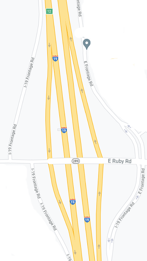 Map of I-19/Ruby Road interchange