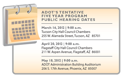 Public Hearings scheduled for March, April and May 2012 on Five Year Transportation Plan