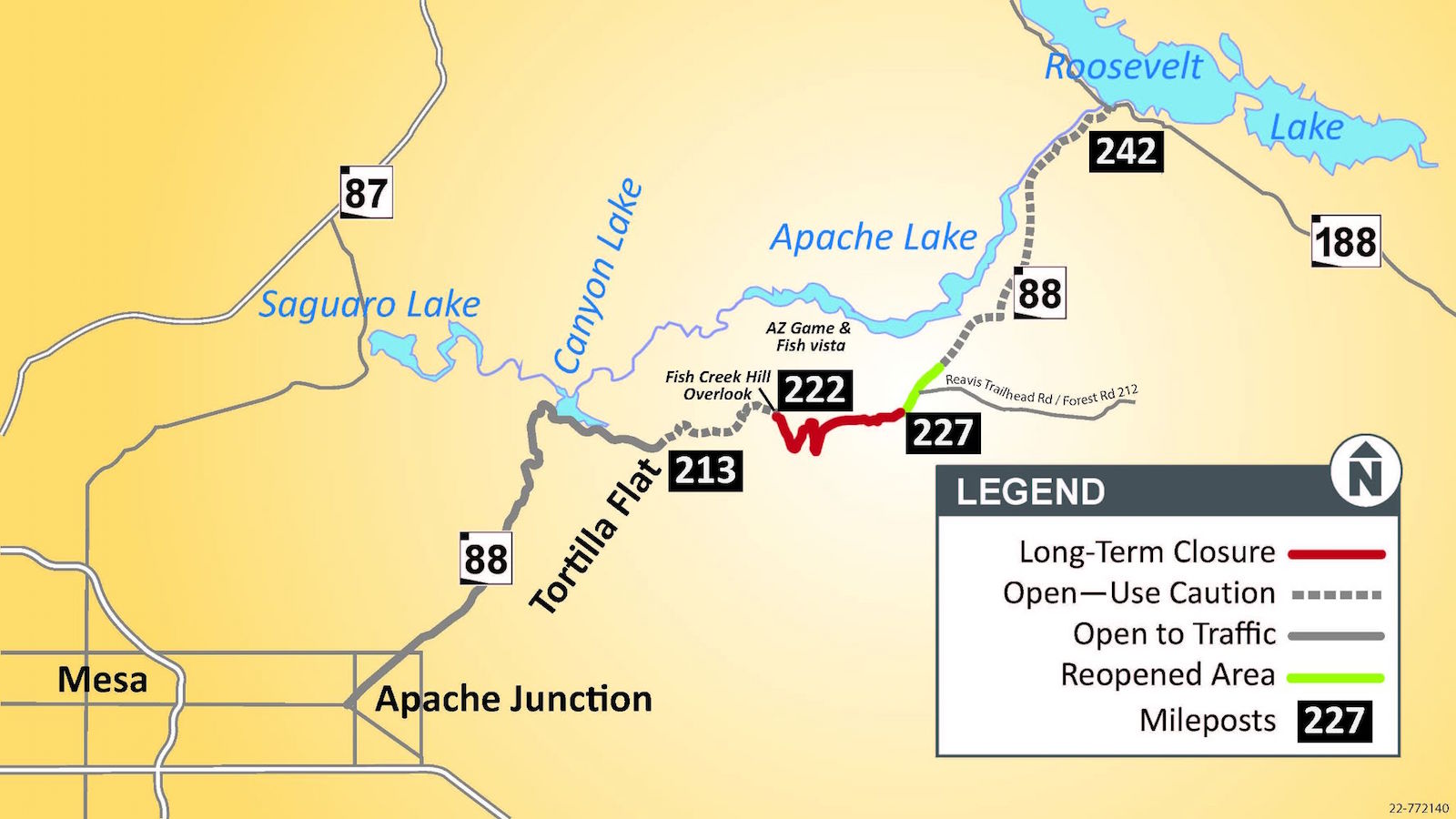 Map of SR 88 closure and section that recently reopened