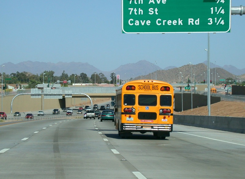 School bus on freeway
