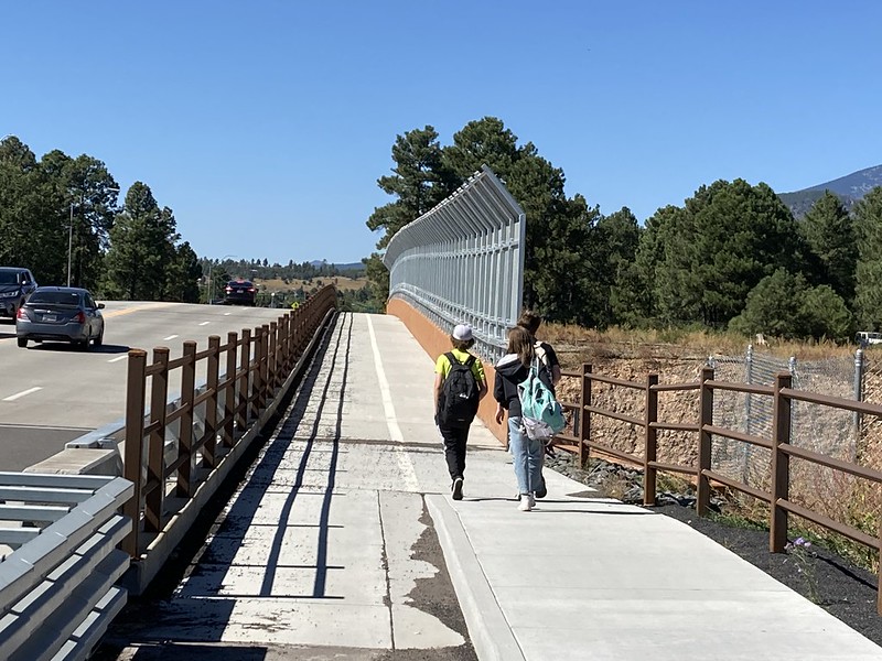 Students using Fourth Street Bridge