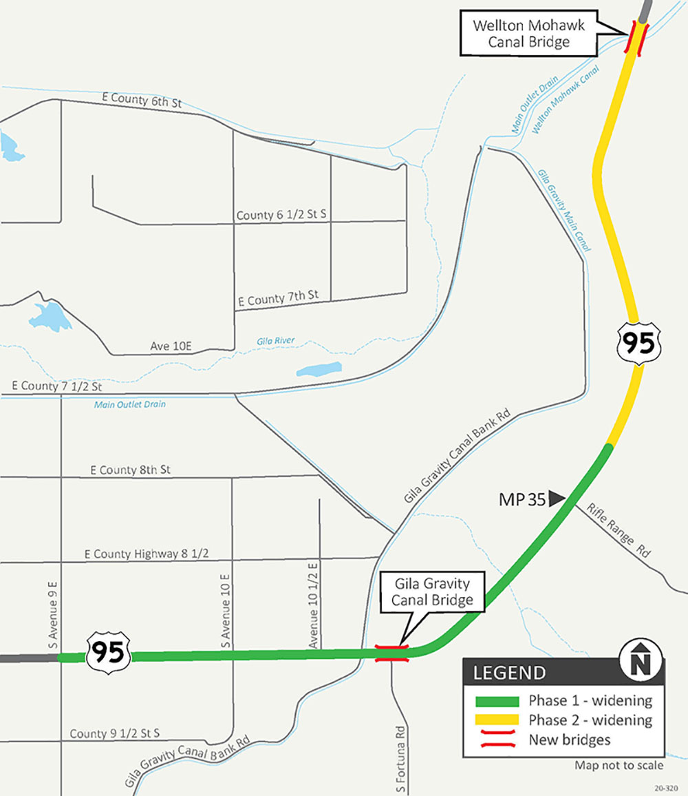 Map of US 95 near Yuma