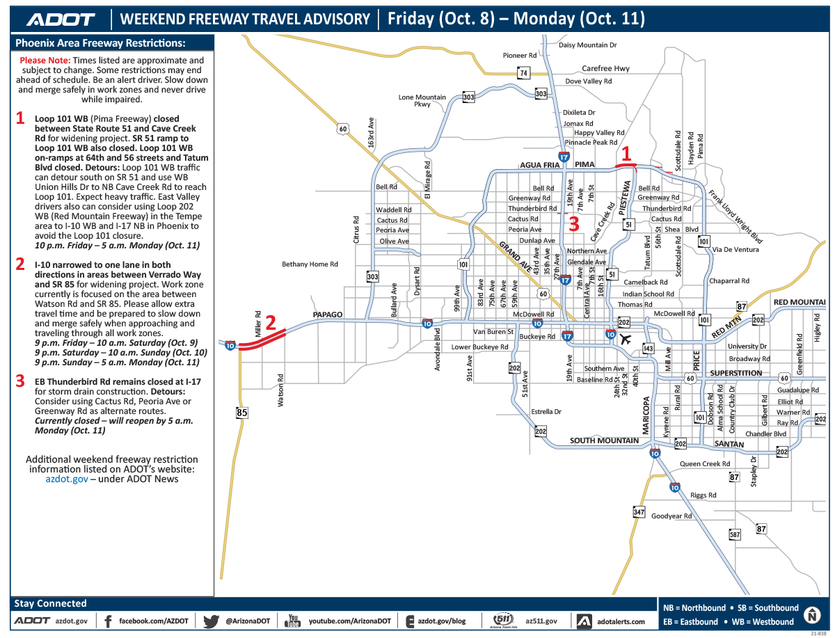 ADOT's Weekend Freeway Travel Advisory Map (Oct. 8-11) - Phoenix Area WeekendFreewayMapADOToct0721c.jpg