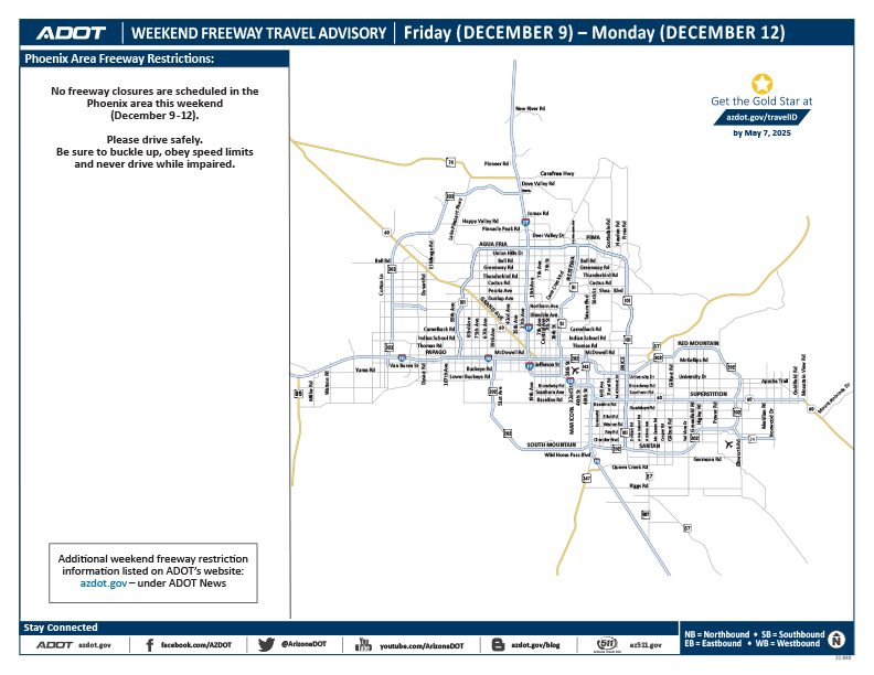 ADOT's Weekend Freeway Travel Advisory Map (Dec. 9-12) - No closures scheduled on Phoenix-area freeways WeekendFreewayMapDec0822ADOTj.jpg