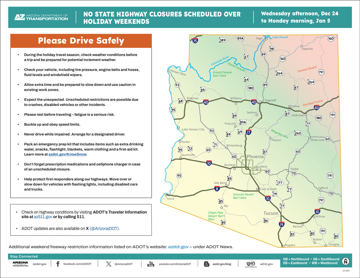 ADOT's Weekend Holiday Travel Advisory Map (Dec. 19-Jan. 5, '25) The Phoenix Area