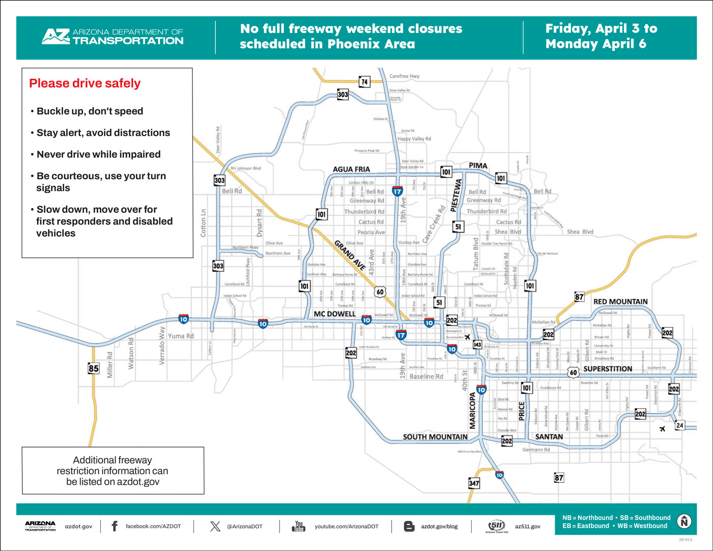 ADOT's Weekend Freeway Travel Advisory Map (April 3-6, '26B) The Phoenix Area