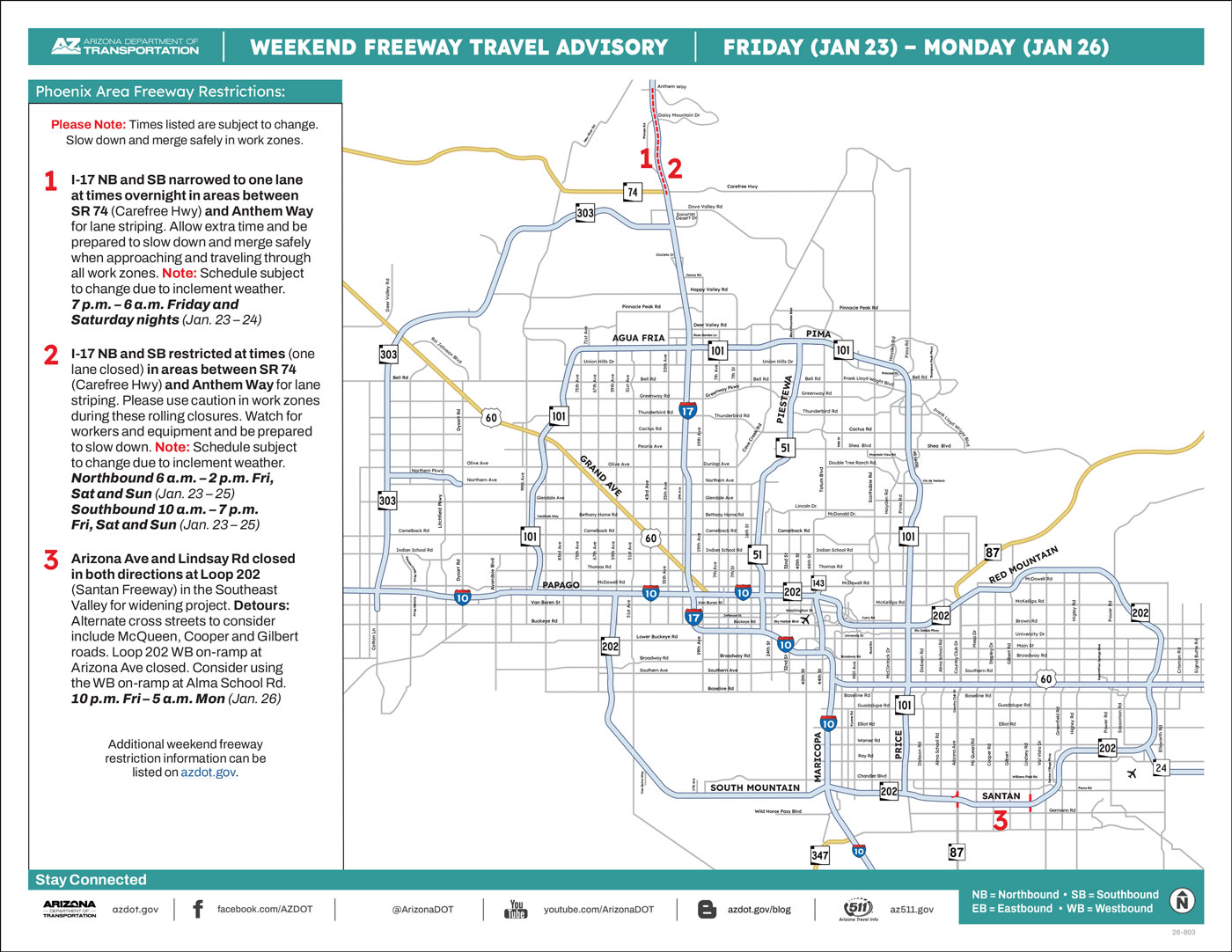 ADOT's Weekend Freeway Travel Advisory Map (Jan. 23-26, 2026) The Phoenix Area