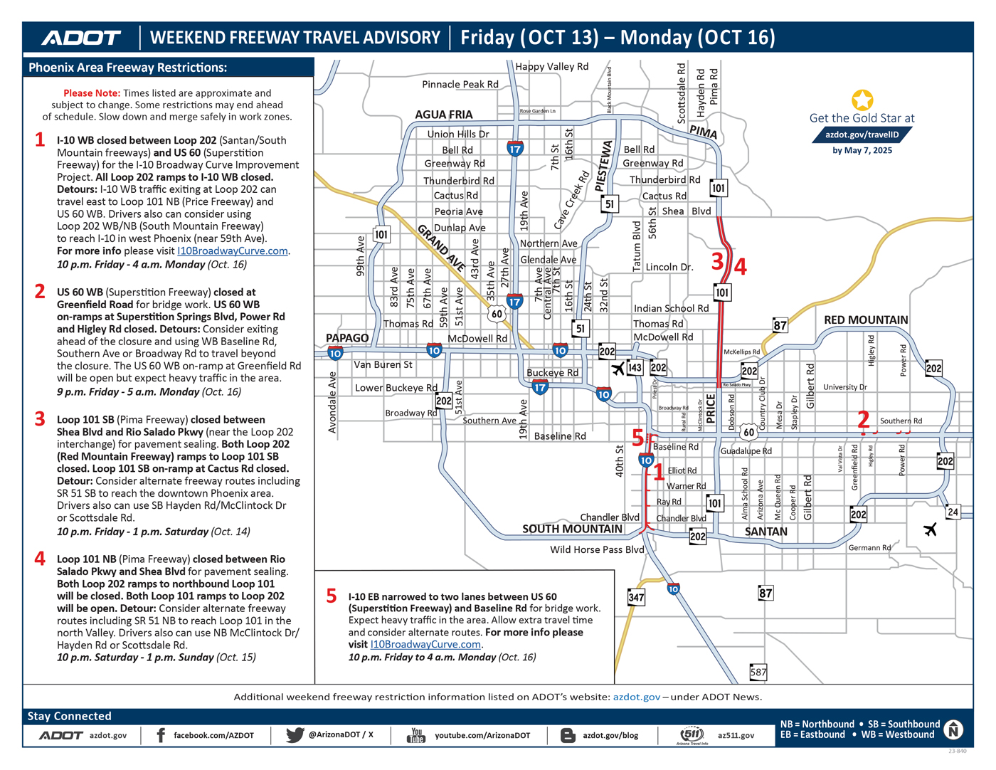 Map showing Phoenix area freeway closures this weekend
