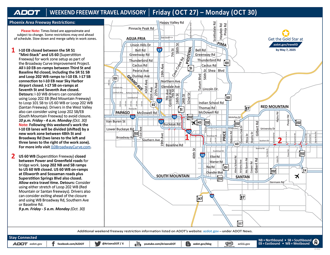 Map showing Phoenix area freeway closures this weekend