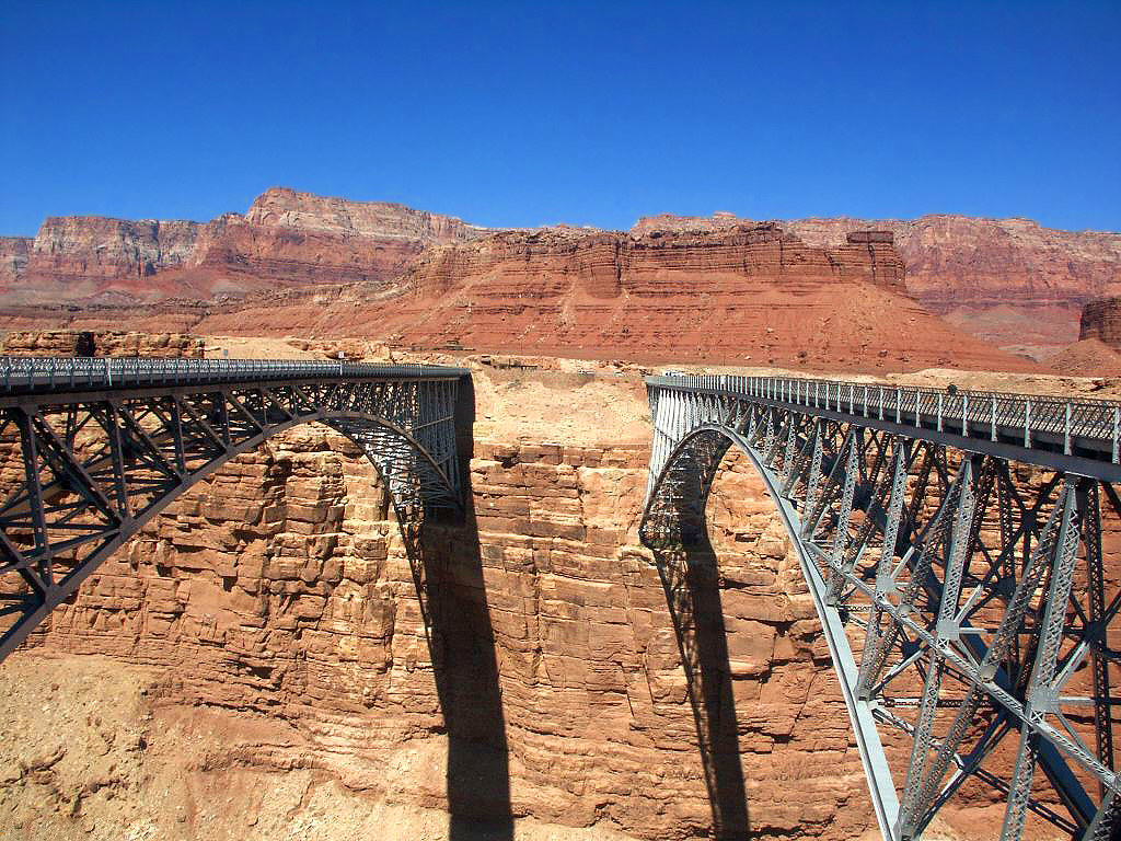 The original Navajo Bridge and new Navajo Bridge