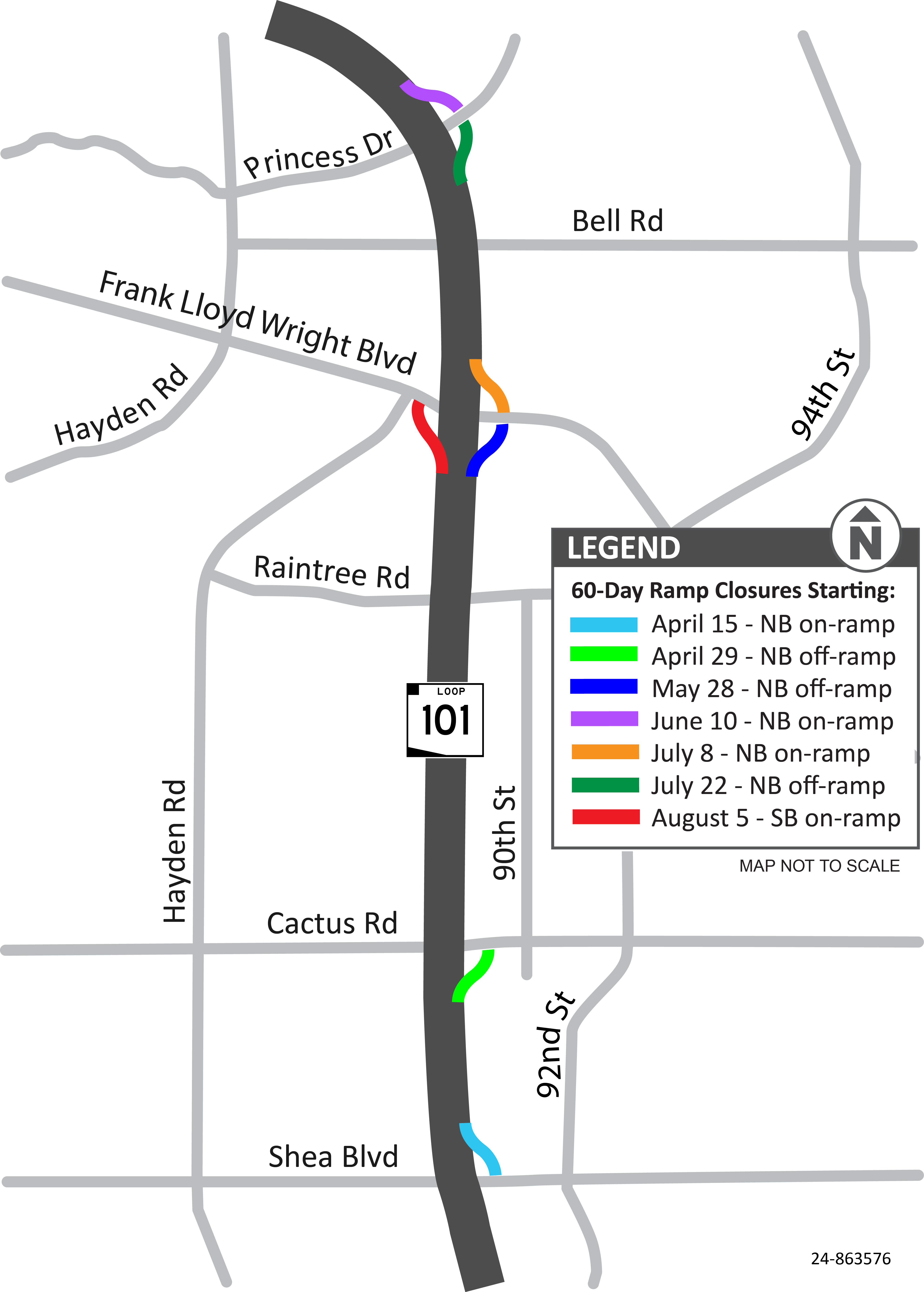Map showing locations and schedule for planned long-term on-ramp closures