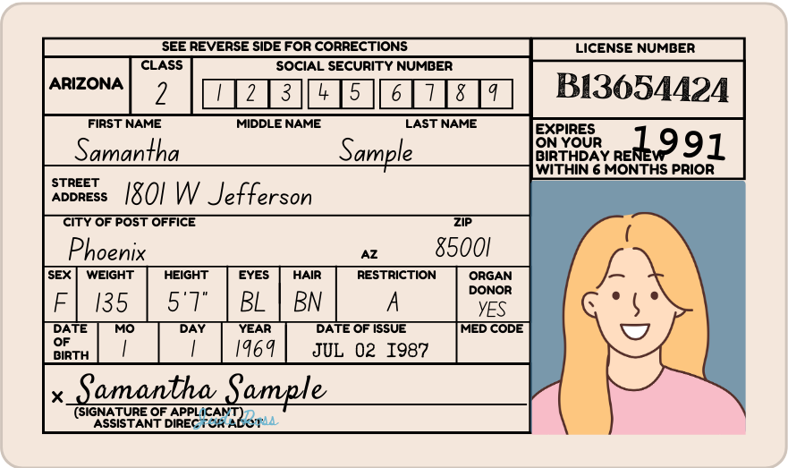 Graphic of a sample driver license from 1987.