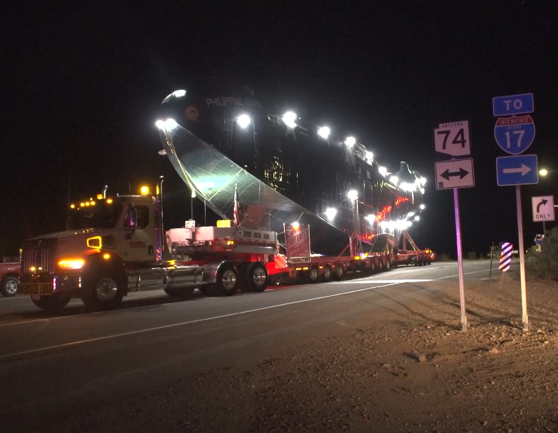 Big plane's fuselage on its journey to Tucson (ADOT photo May 2025