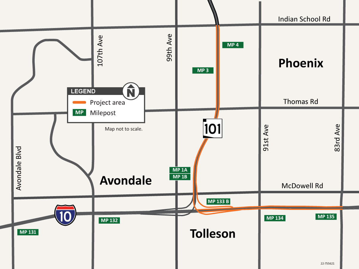 Loop 101/I-10 interchange improvements project area map (ADOT Oct. 24)