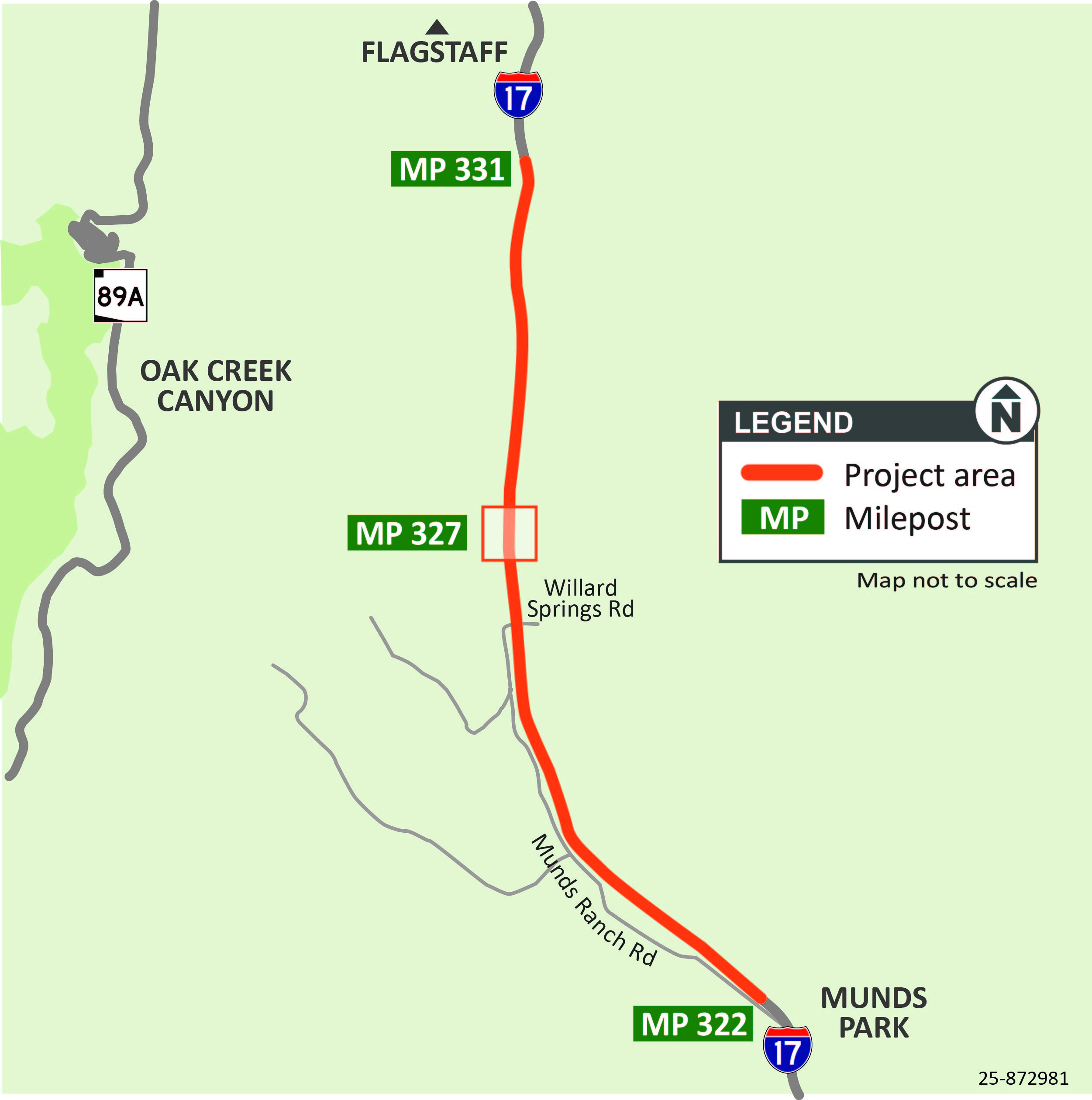 I-17 Willard Springs Wildlife Overpass Project Map (ADOT May 2025)