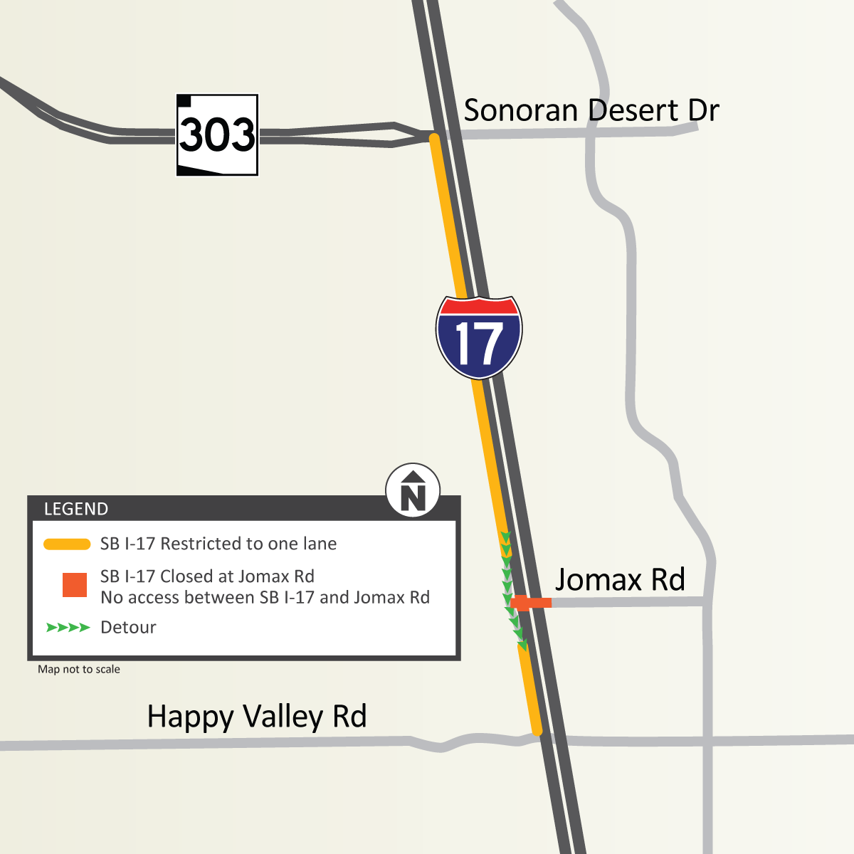 Southbound I-17 closure map (Jomax Road - ADOT Aug 14, '24)