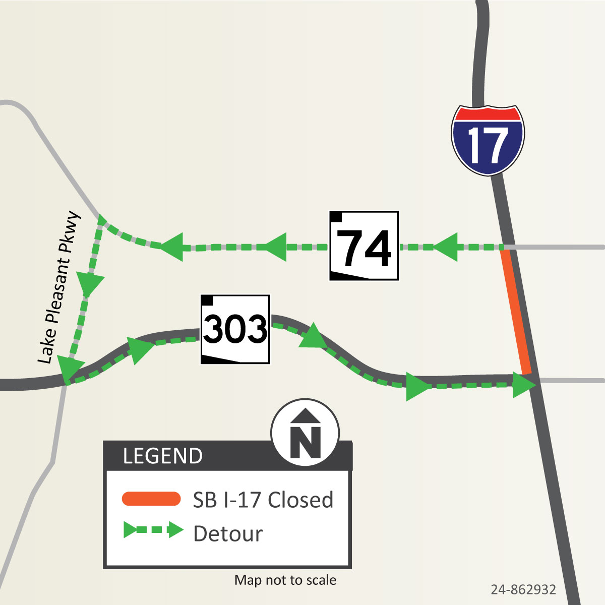 I-17 Southbound Weekend Closure Detour Map (Feb. 25, '25) ADOT Map