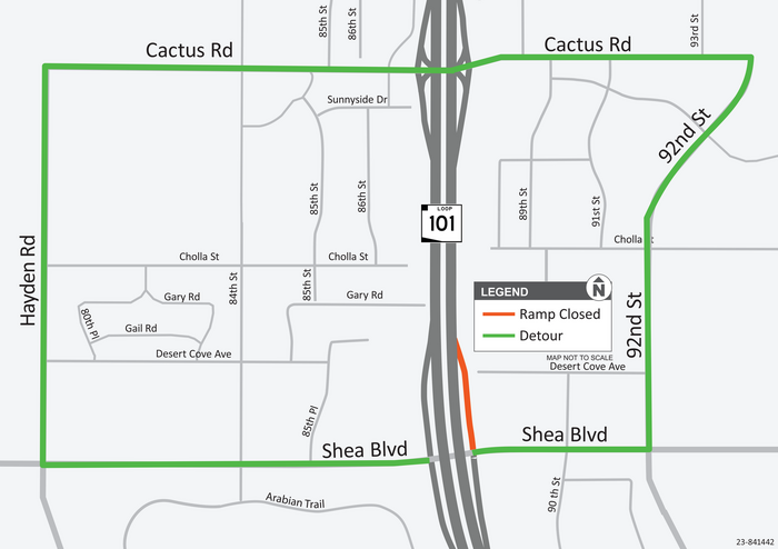 ADOT Map - Northbound Loop 101 on-ramp closure at Shea Boulevard (2024)