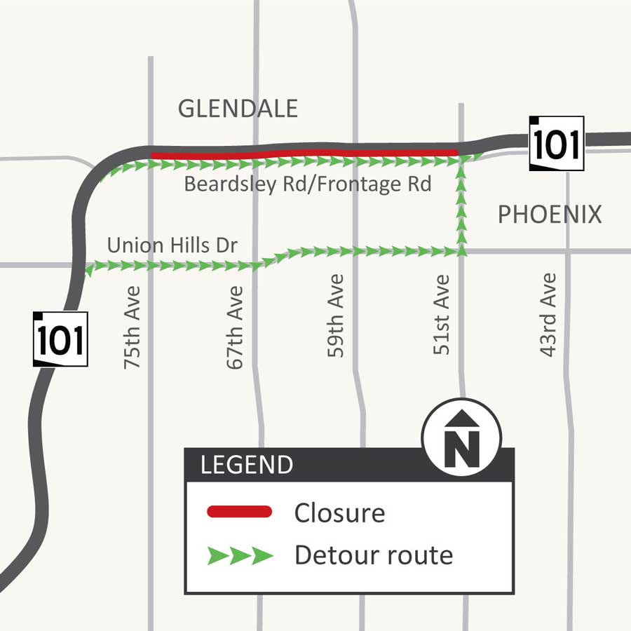 Loop 101 Agua Fria Freeway (first weekend closure) Map ADOT Sept 2024