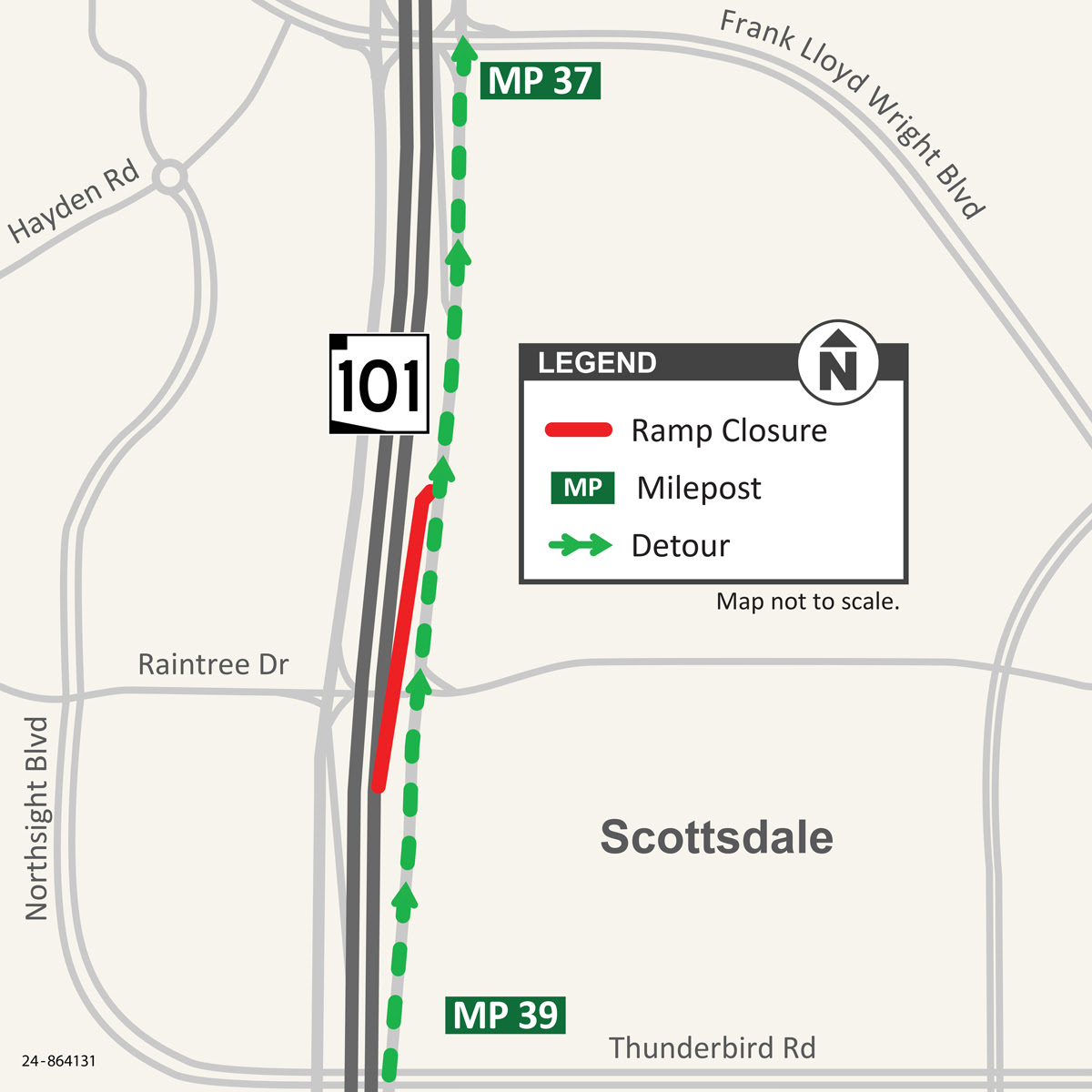 ADOT Map: Northbound Loop 101 off-ramp at Frank Lloyd Wright Blvd closing for two months