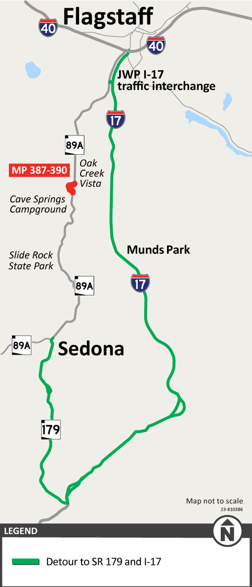 SR 89A ADOT Detour Map (Oak Creek Canyon/Sedona area) - June 2024