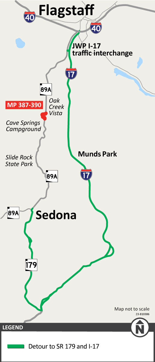 SR 89A Map (Daytime Closures) ADOT Map Aug. 2024