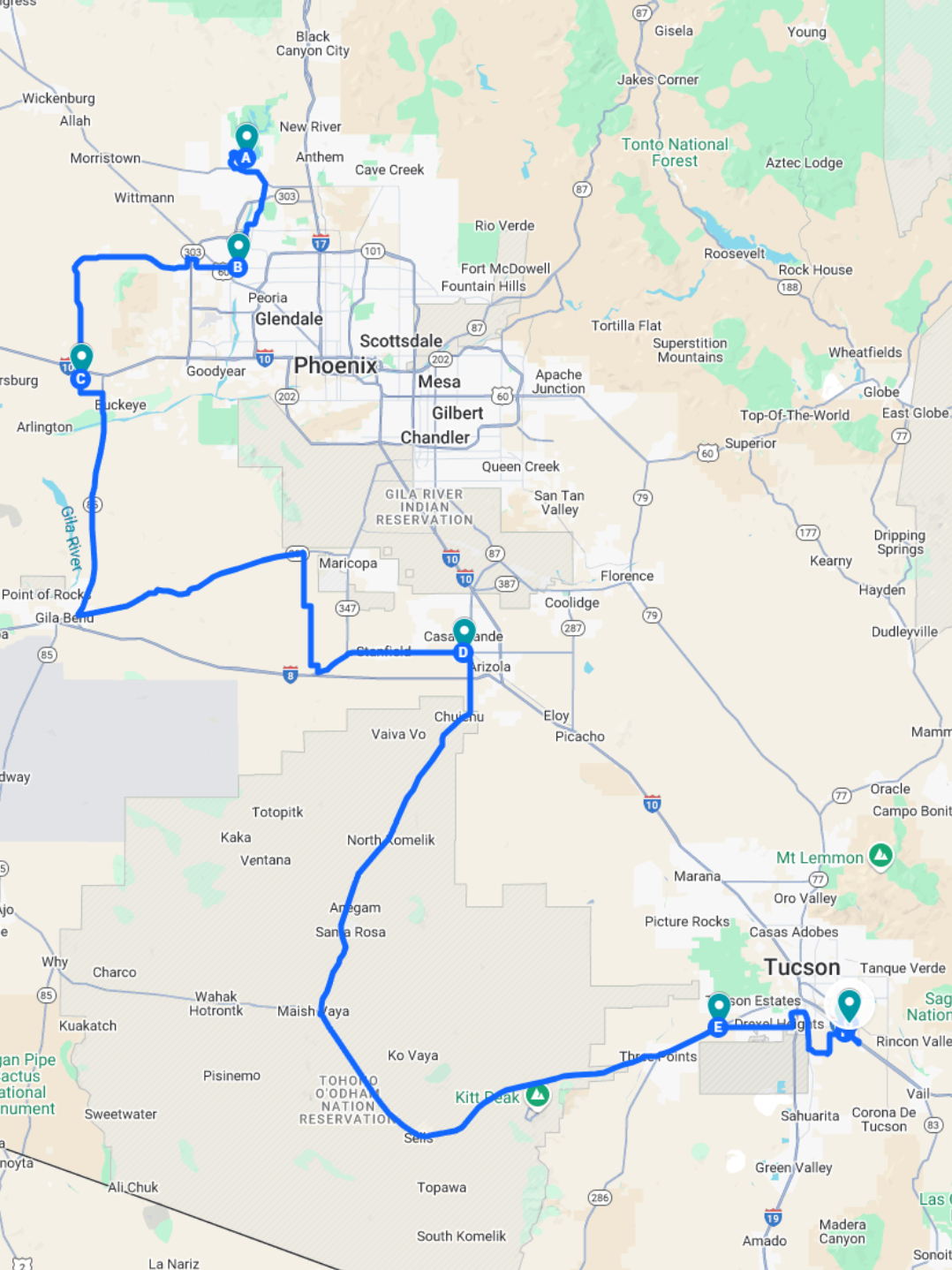 Map of the route taken by the seaplane.