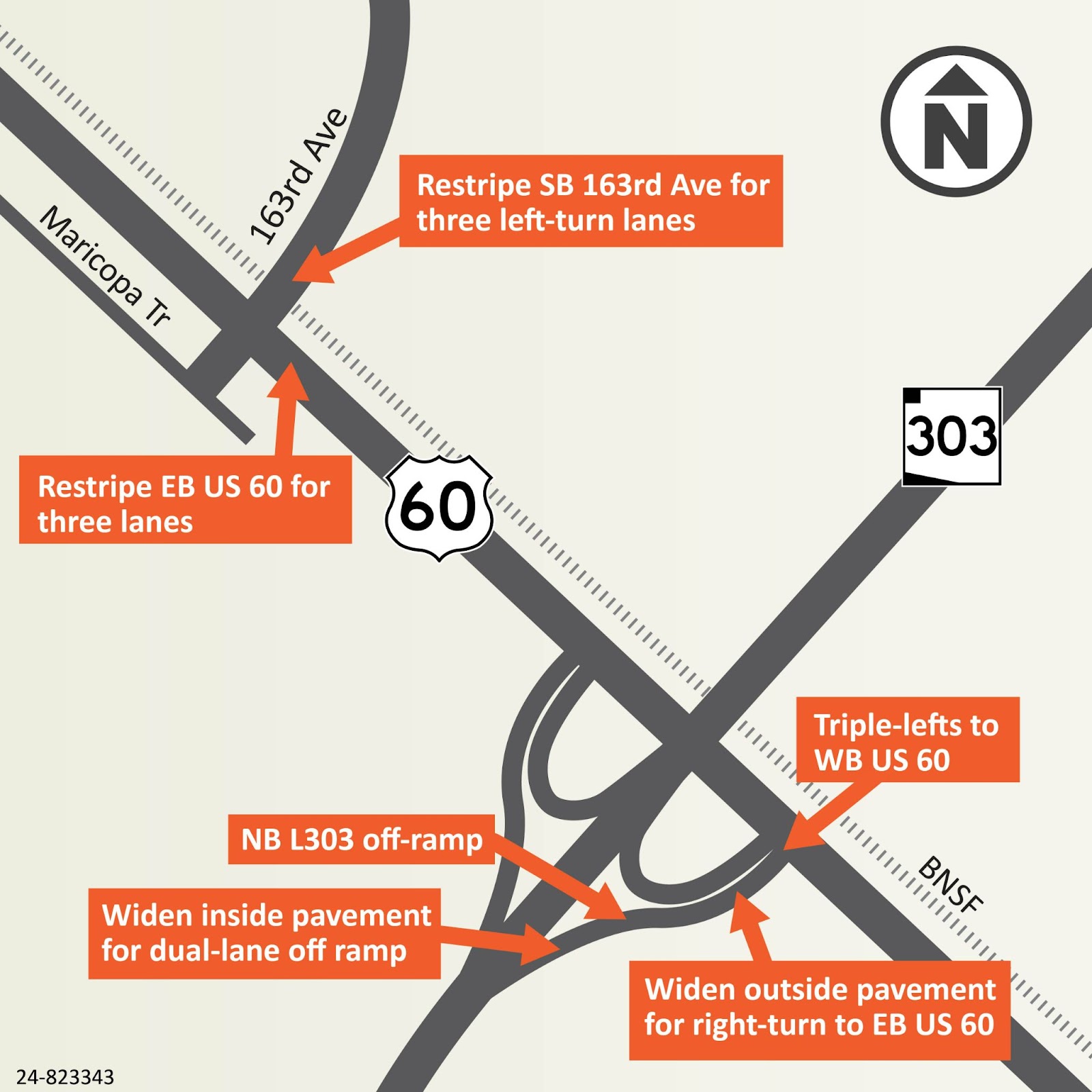 Loop 303 - US 60 Interim Improvements Map (ADOT July 2024)