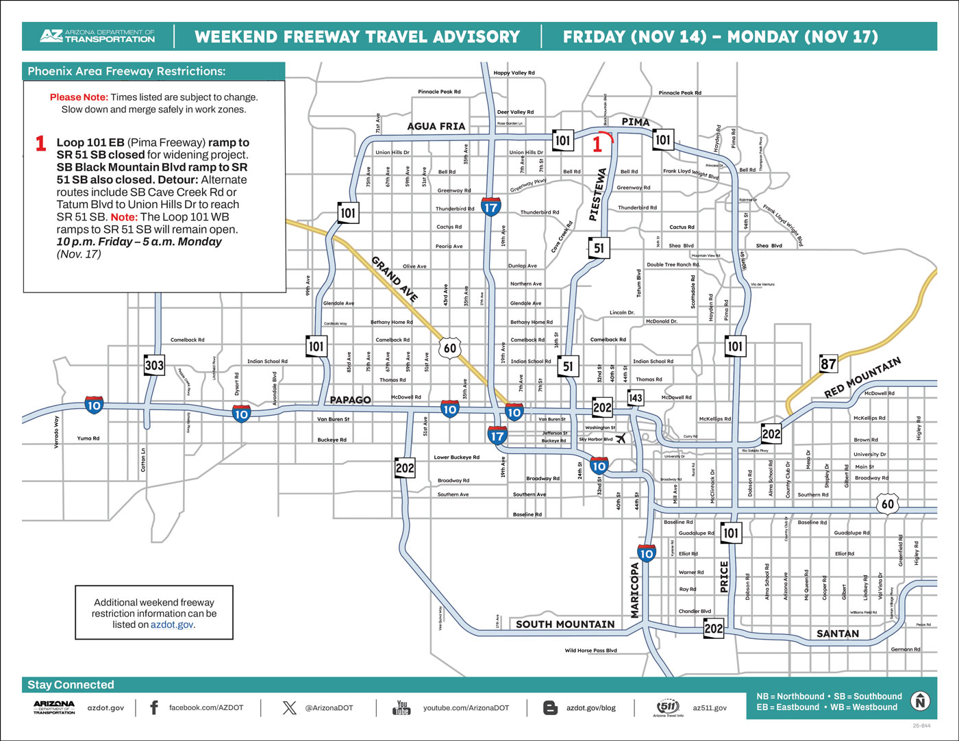 ADOT's Weekend Freeway Travel Advisory Map (Nov. 14-17, '25) The Phoenix Area