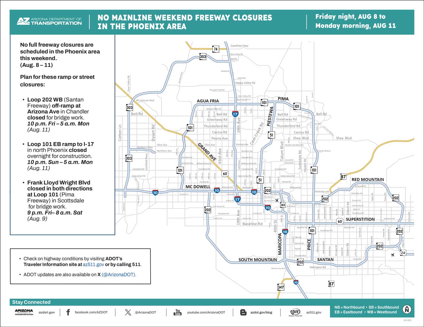 ADOT's Weekend Freeway Travel Advisory Map (Aug. 8-11, '25) The Phoenix Area
