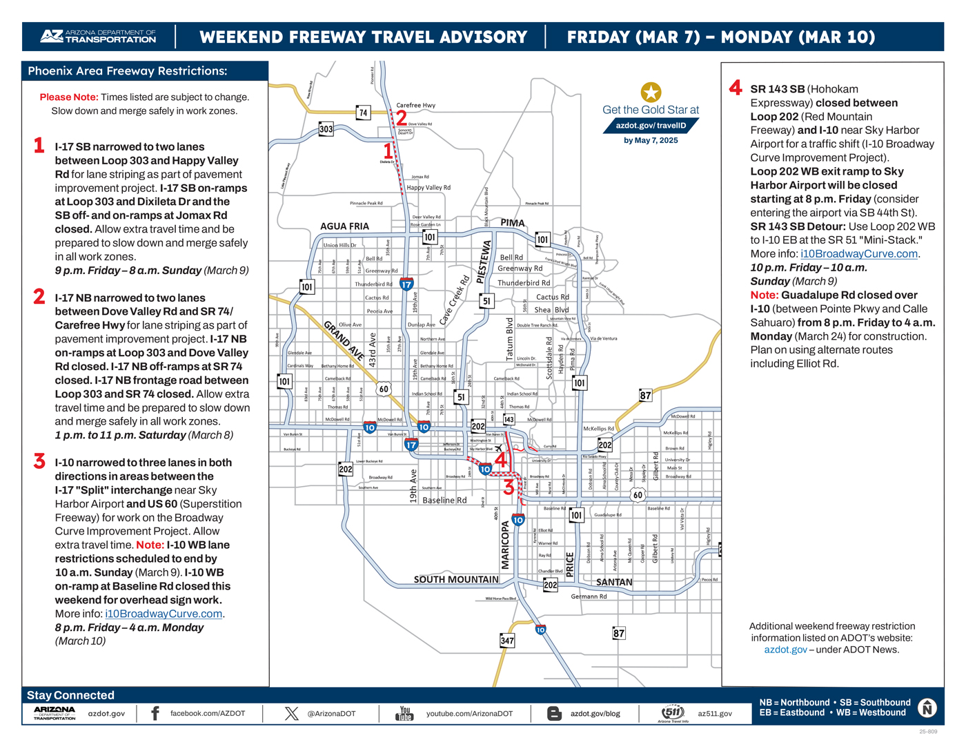 ADOT's Weekend Freeway Travel Advisory Map (March 7-10, '25B) Phoenix Area