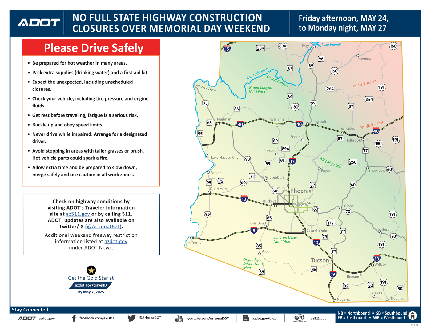 ADOT's Weekend Freeway Travel Advisory Map (May 24-28) Memorial Day Weekend 