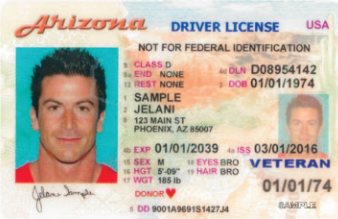 Sample driver license from 2016.