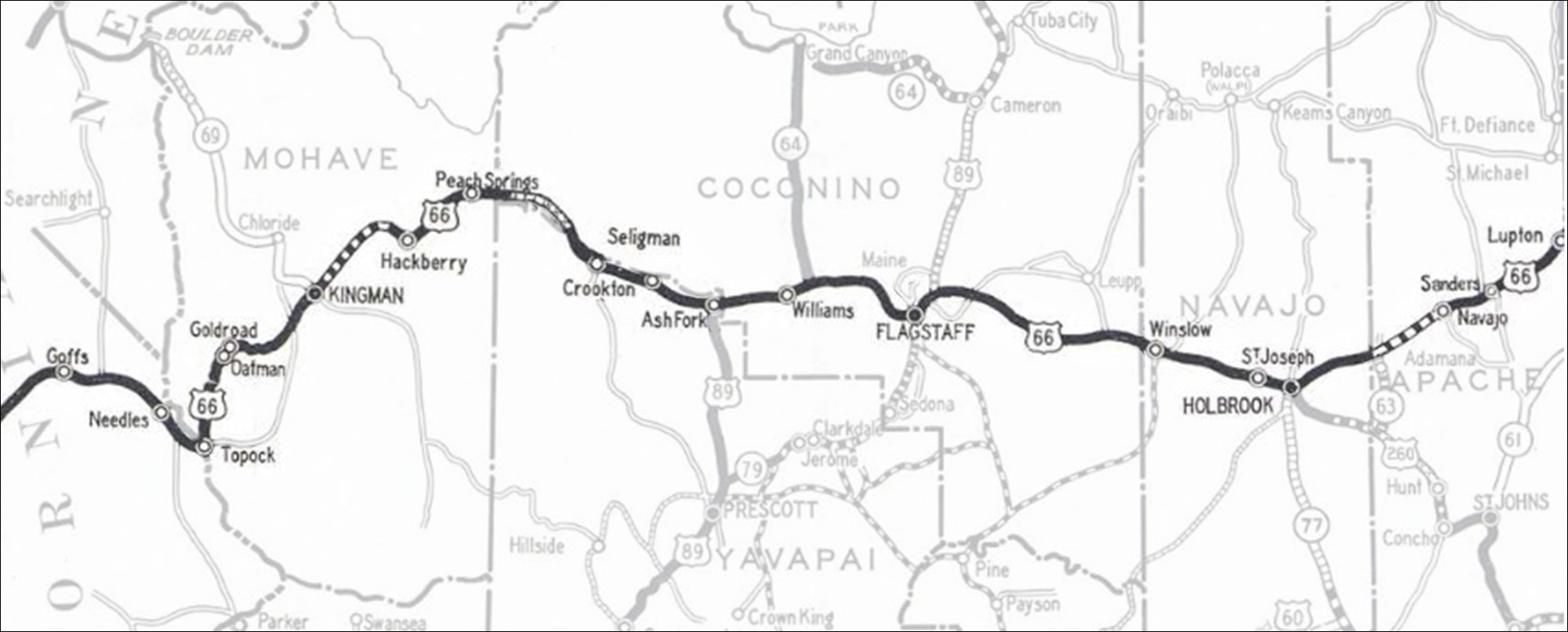 Historic Route 66 map from the 1930s