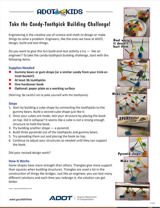 Hey ADOT Kids! Take the candy-toothpick building challenge!