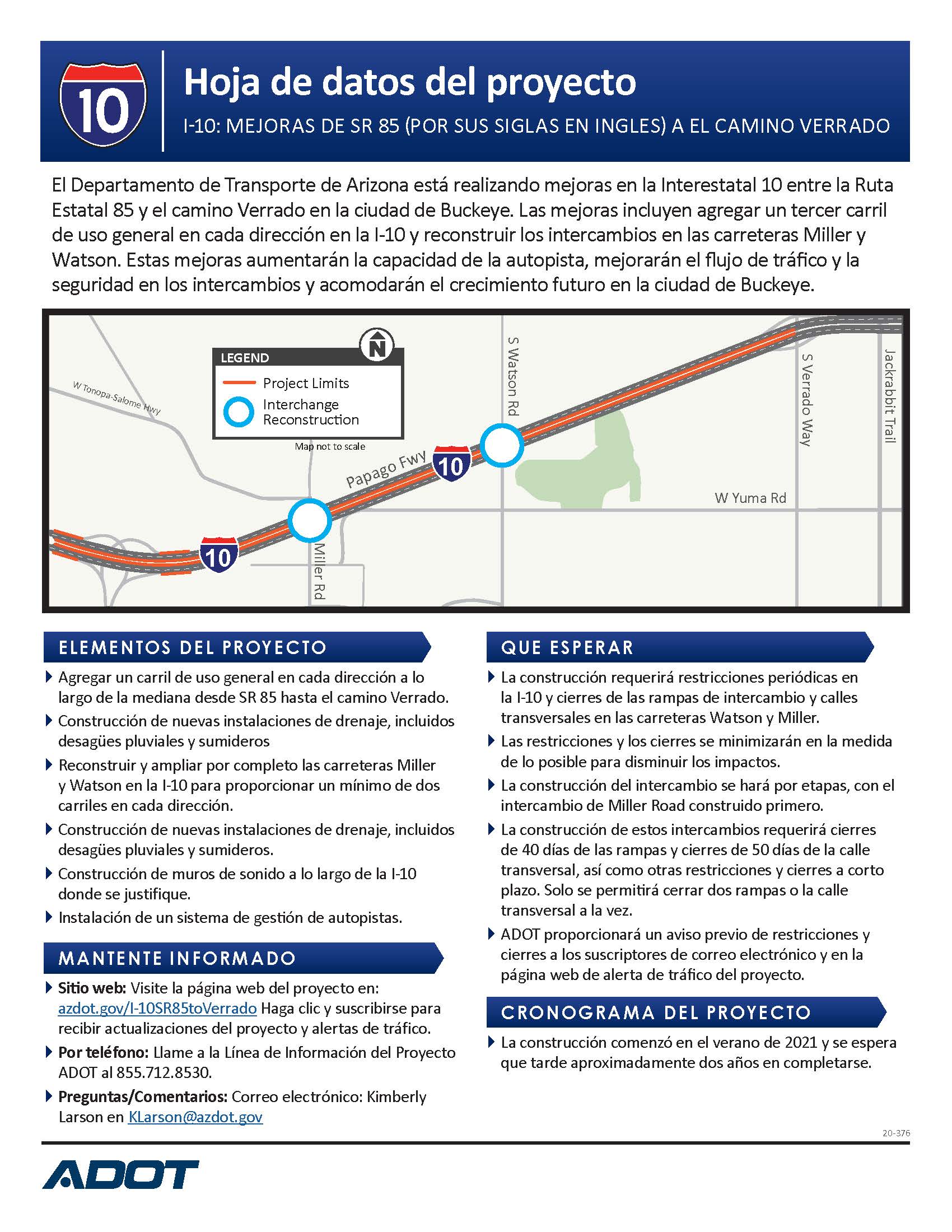 I-10 SR 85 to Verrado Way Fact Sheet Spanish