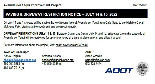 July 14-15 Construction Notice