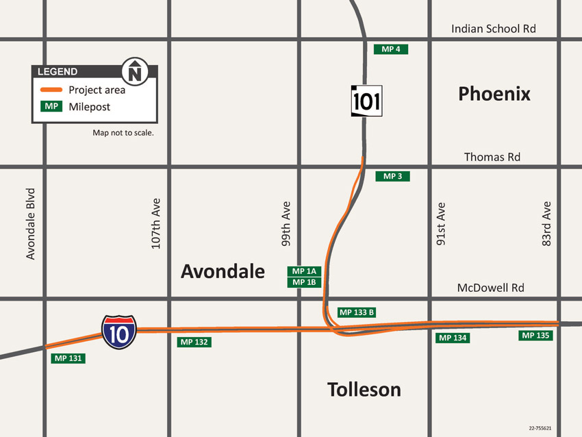 Interstate 10/Loop 101 System Interchange map