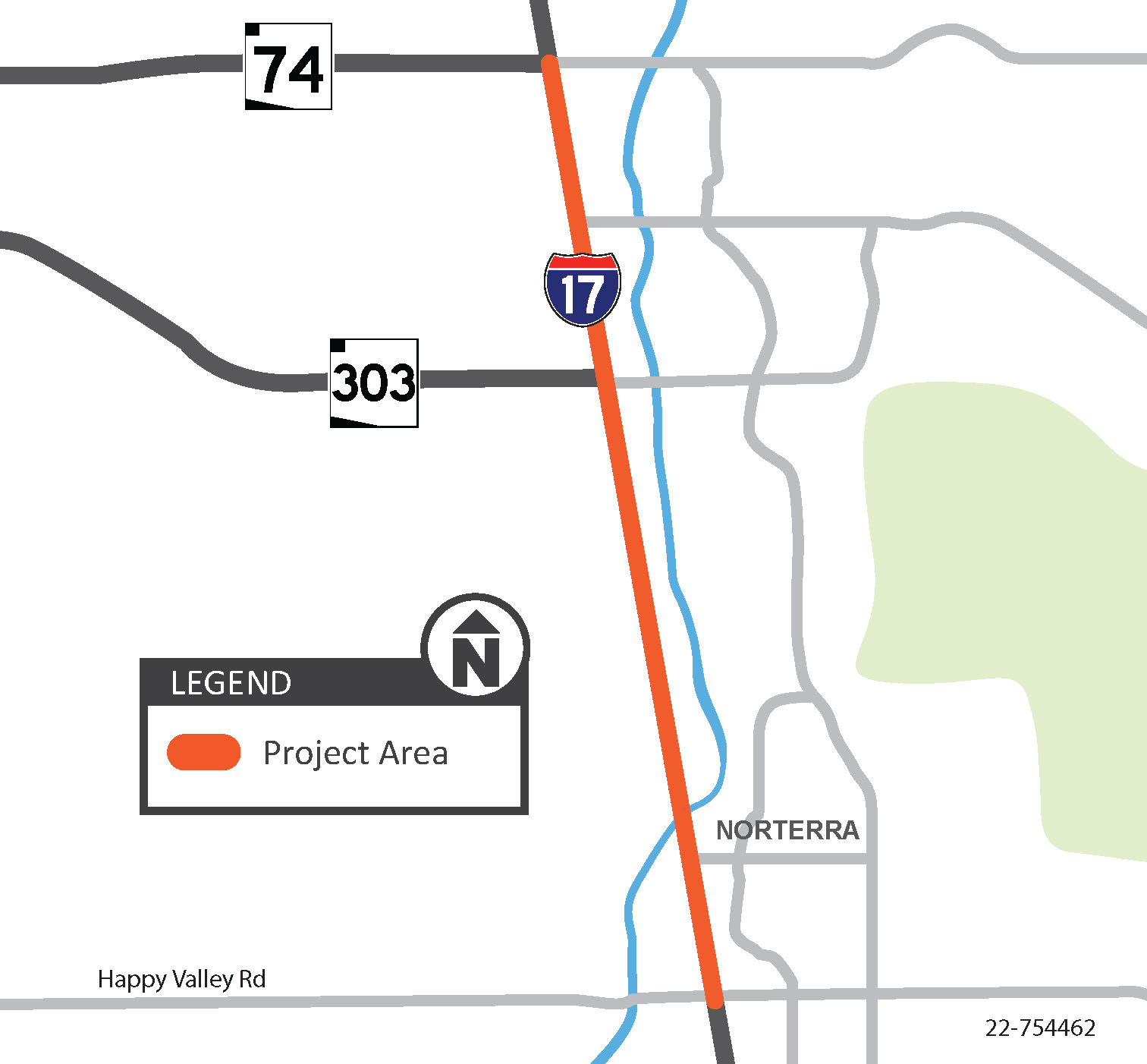 i-17 Happy Valley Road to SR 74 Pavement Project Map