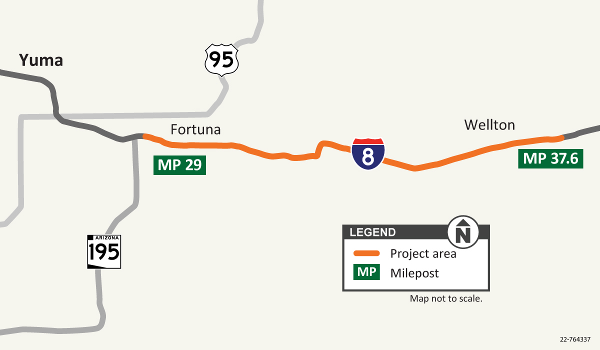 Interstate 8: Wellton to Avenue 36E Pavement Life Extension Project Map