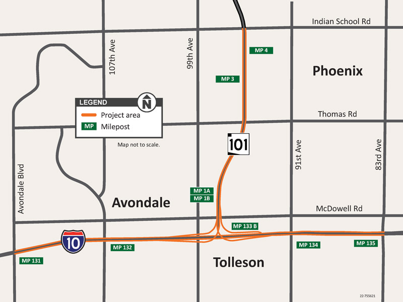 Interstate 10/Loop 101 System Interchange map