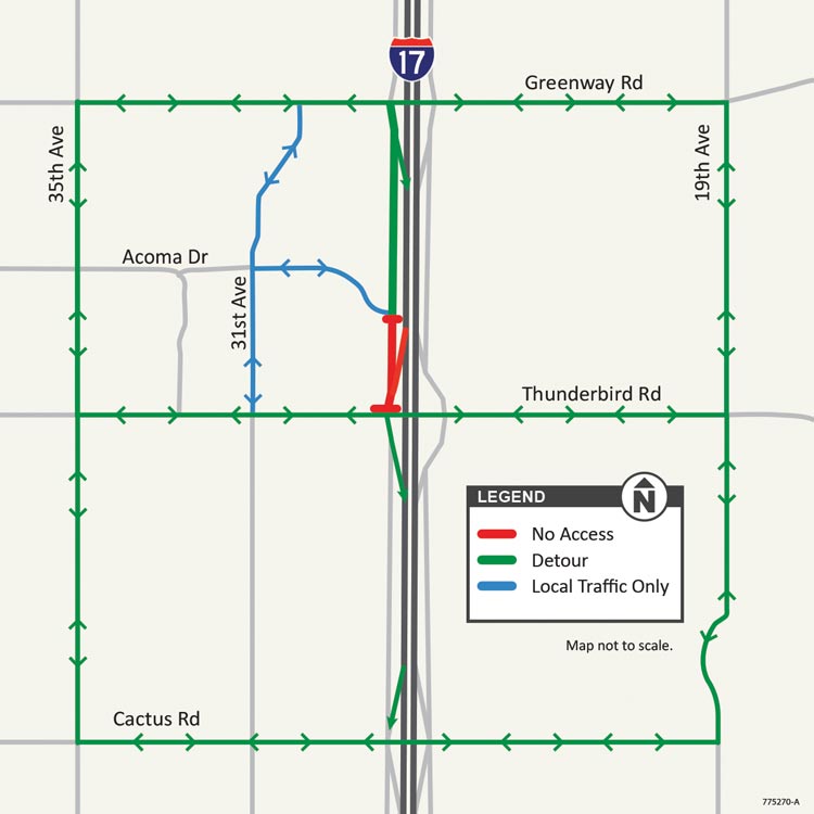Southbound I-17 on-ramp at Thunderbird alert map
