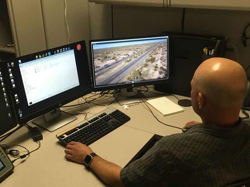 ADOT's Initial drone - ADOT staff examine video from flight near US 60 Gold Canyon - March 2018