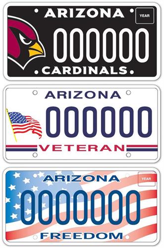 Top Three Specialty Plates in 2015 - Arizona Cardinals, Veteran, and Freedom/Military Support plates